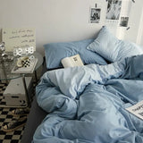 Solid-Color Bedding Set Duvet Cover & Sheet (4Pieces), Breathable & Fade-Resistant for Dorms and Home