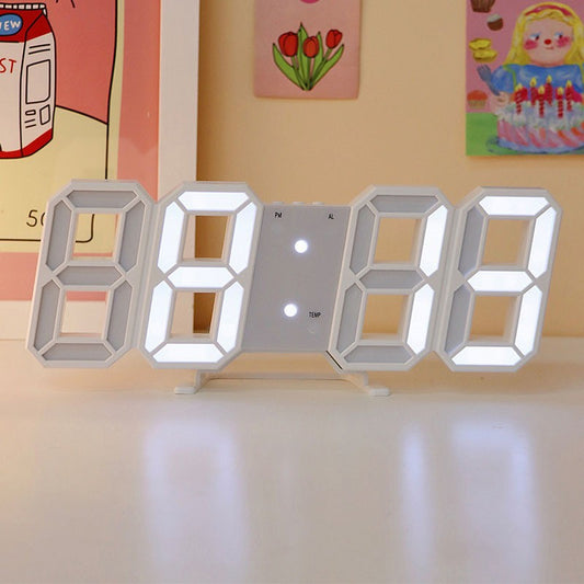 3D LED Digital Alarm Clock - Cute Minimalist Wall or Desktop Clock with Night Light - Aesthetic Modern Electronic Clock for Gaming Room Bedroom - Creative Segment Display Timer for Gamer Girls