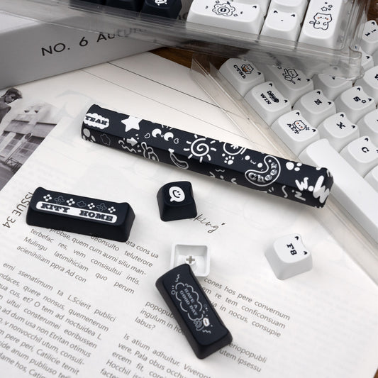 White striped cat keycap set 143 keys for mechanical keyboard