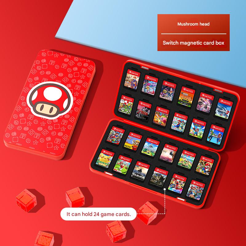 Kawaii Mario Switch Game Card Case - Cute Magnetic Storage Holder for Nintendo Switch Cartridges - Aesthetic Portable Organizer 12/24/48 Slots - Question Block Mushroom M Logo Design for Gamer Girls