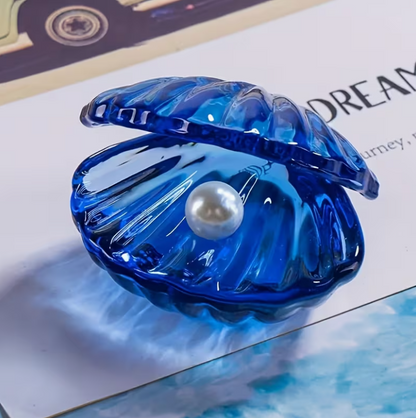 Crystal Pearl Shell Ornament - Kawaii Mini Glass Clam with Pearl for Gaming Desk Decor - Aesthetic Mermaid Seashell Decoration - Cute Vanity Accessories Gift for Gamer Girls