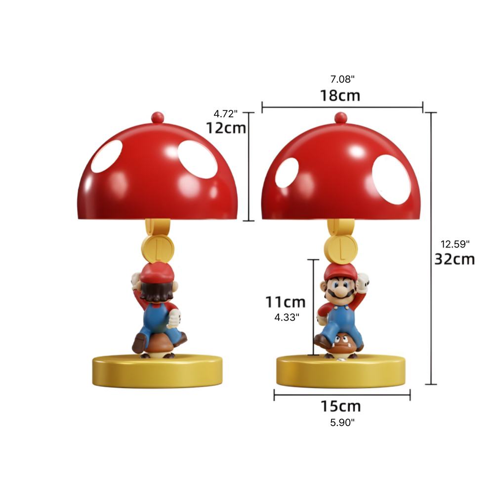 Kawaii Mario Mushroom Table Lamp - Cute Gaming Character Night Light with 3 Color Modes - Rechargeable LED Desk Lamp for Gaming Room Bedroom - Aesthetic Dimmable Bedside Light for Gamer Girls