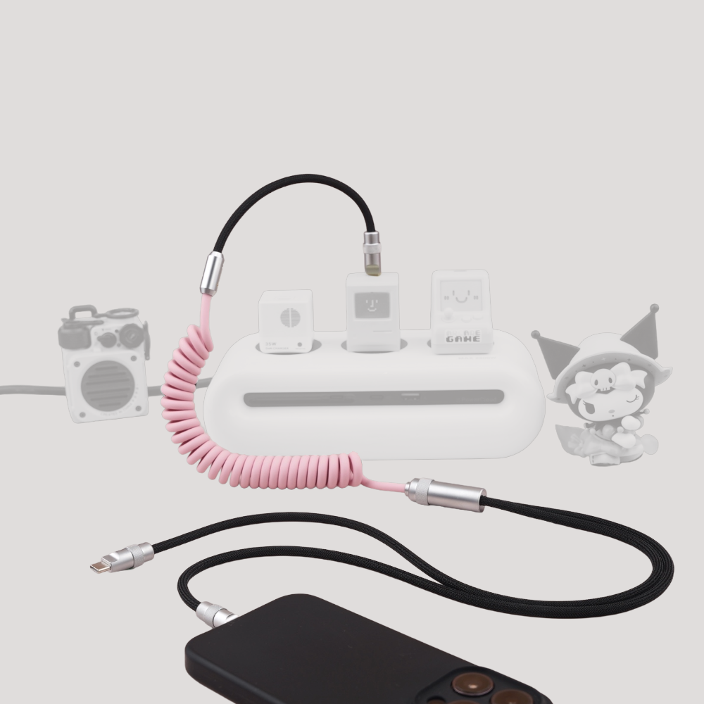 2-in-1 Fast Charging Spiral Cable  Magnetic, Dual Port USB-C & USB-A Options, iPhone & Android Compatible, 100W Max, 15 Colors