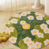 Moss Green Floral Plush Rug  Cozy Round/Freeform Carpet for Living Room, Bedroom & Balcony