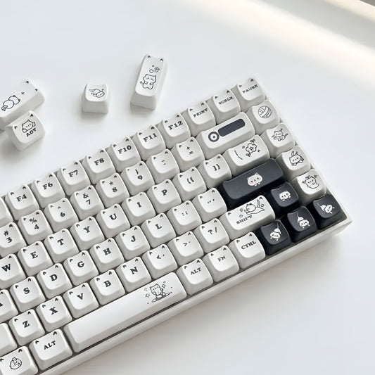 White striped cat keycap set 143 keys for mechanical keyboard