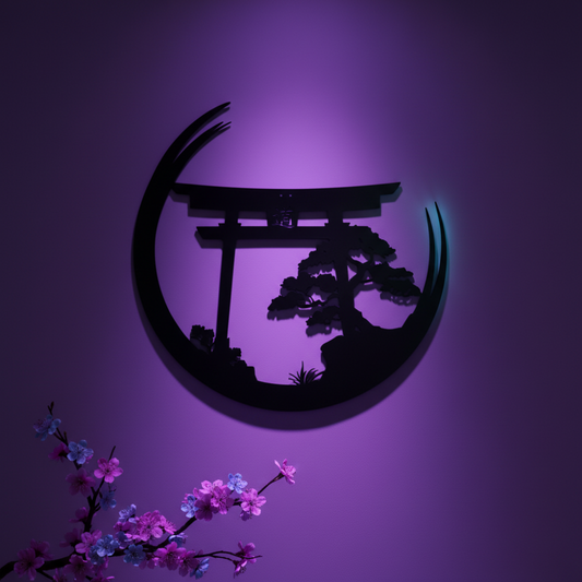 Torii Moon Metal Wall Art  Wrought-Iron Japanese Gate Silhouette, Powder-Coated Black Wall Decor for Living Room & Bedroom