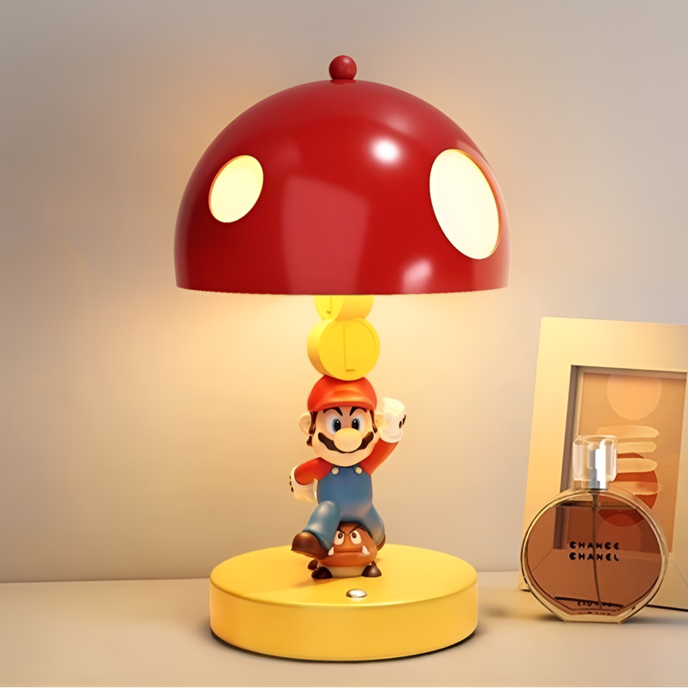 Kawaii Mario Mushroom Table Lamp - Cute Gaming Character Night Light with 3 Color Modes - Rechargeable LED Desk Lamp for Gaming Room Bedroom - Aesthetic Dimmable Bedside Light for Gamer Girls