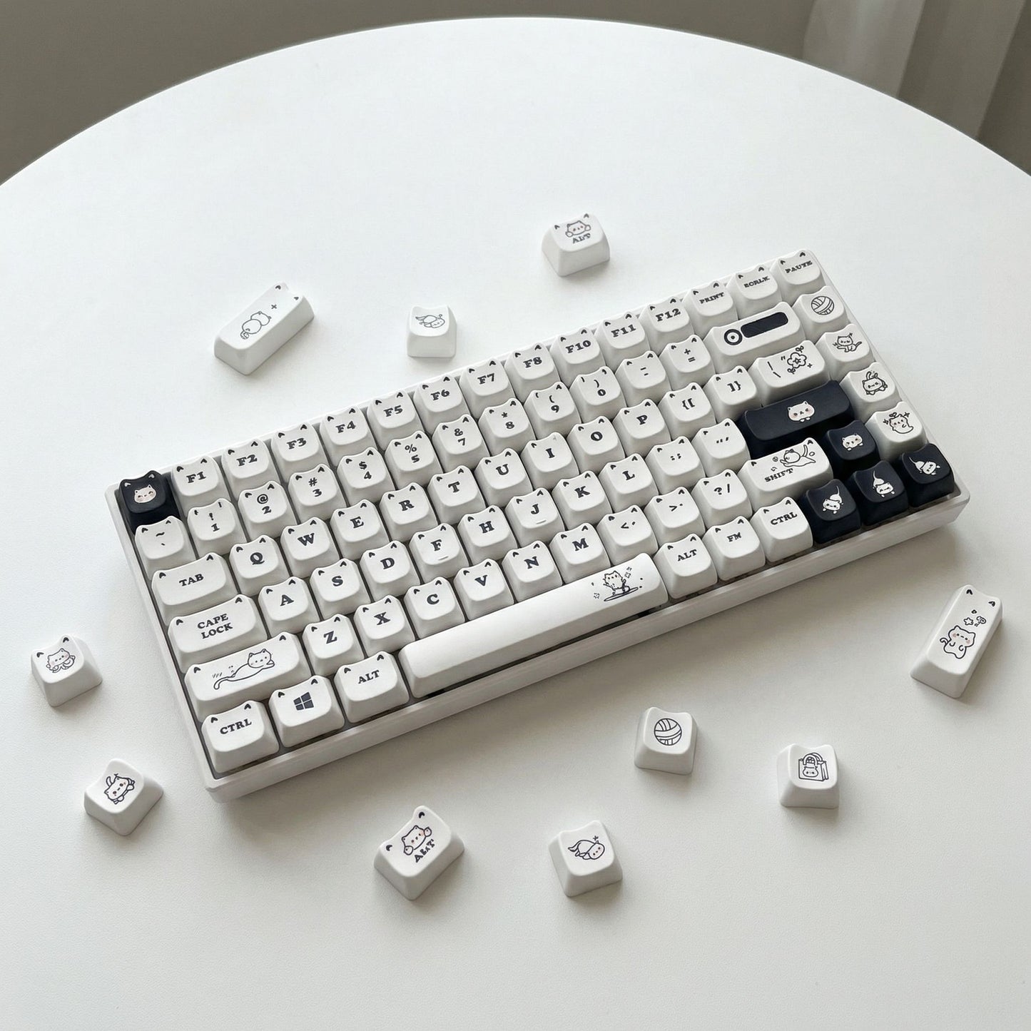 White striped cat keycap set 143 keys for mechanical keyboard