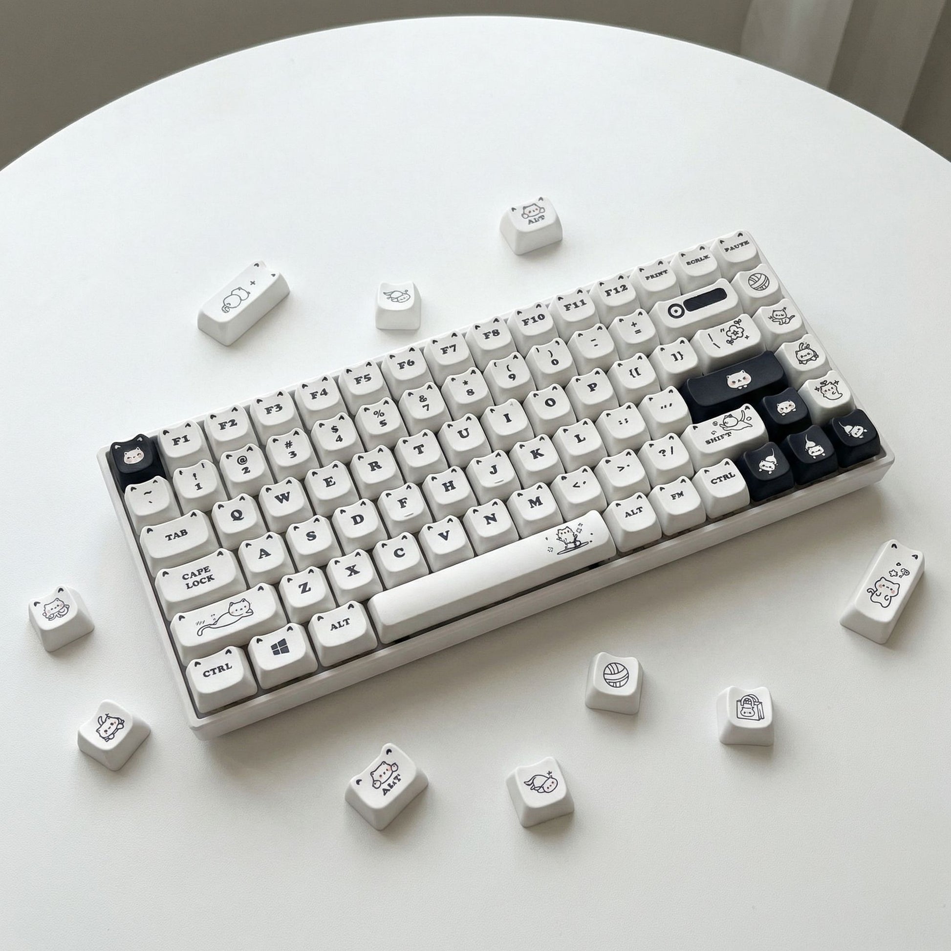 White striped cat keycap set 143 keys for mechanical keyboard