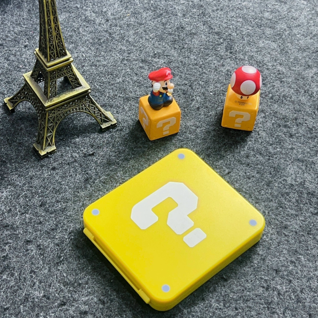 Kawaii Mario Switch Game Card Case - Cute Magnetic Storage Holder for Nintendo Switch Cartridges - Aesthetic Portable Organizer 12/24/48 Slots - Question Block Mushroom M Logo Design for Gamer Girls