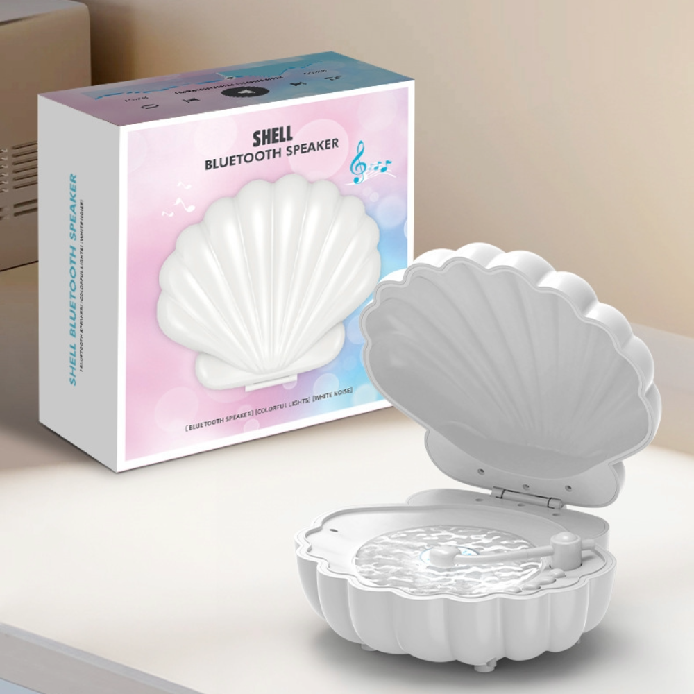 Shell Bluetooth Speaker with LED Lights - Portable Wireless Ocean Wave Projector - Aesthetic Night Light with Music for Bedroom Decor