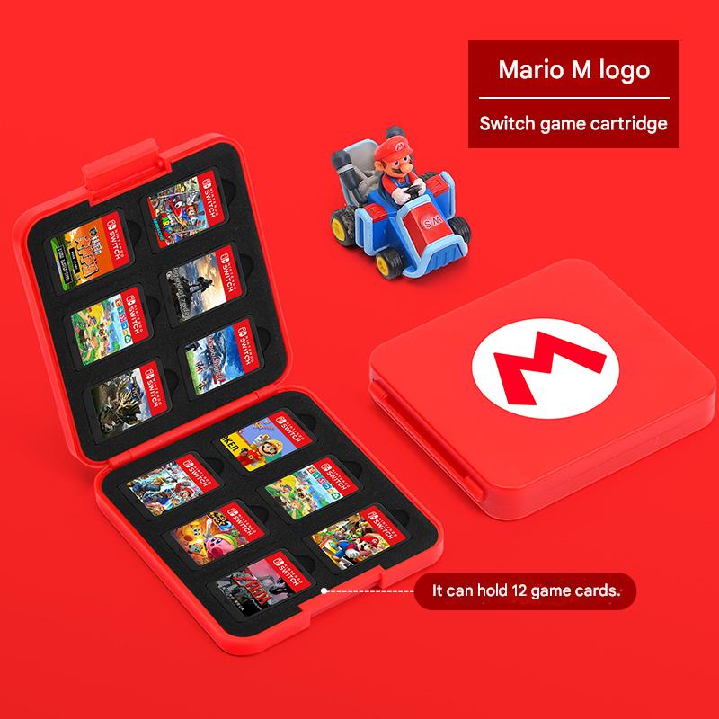 Kawaii Mario Switch Game Card Case - Cute Magnetic Storage Holder for Nintendo Switch Cartridges - Aesthetic Portable Organizer 12/24/48 Slots - Question Block Mushroom M Logo Design for Gamer Girls