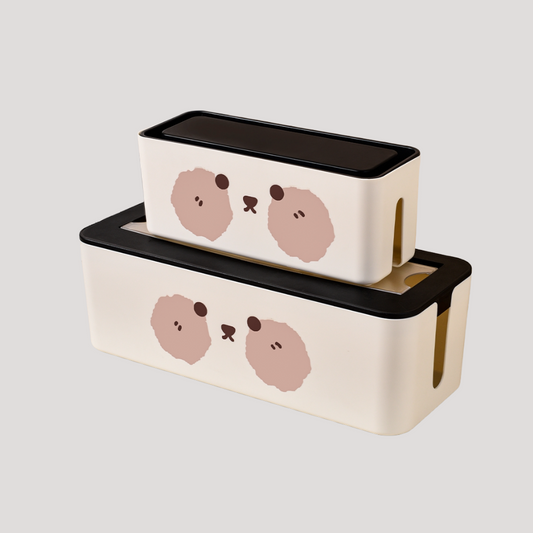 Bear Face Cable Organizer Box  Cute Power Strip & Cord Storage with Lid for Desk or Bedroom