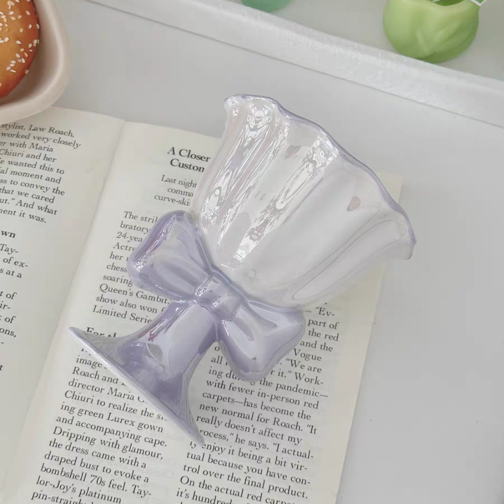 Vintage Bow Dessert Cup - Glass Pedestal Ice Cream Bowl - Elegant Ceramic Sundae Cup with Ribbon Stand