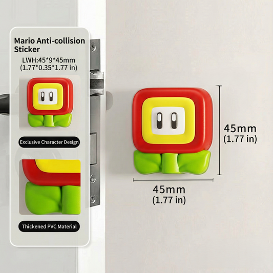 Kawaii Mario Door Bumper Set - Cute Question Block Wall Protection Cushion for Gaming Room - Aesthetic Door Stopper Handle Guard for Gamer Girls - 3 Piece Brick Power Flower Decor