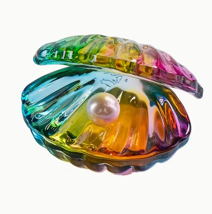 Crystal Pearl Shell Ornament - Kawaii Mini Glass Clam with Pearl for Gaming Desk Decor - Aesthetic Mermaid Seashell Decoration - Cute Vanity Accessories Gift for Gamer Girls