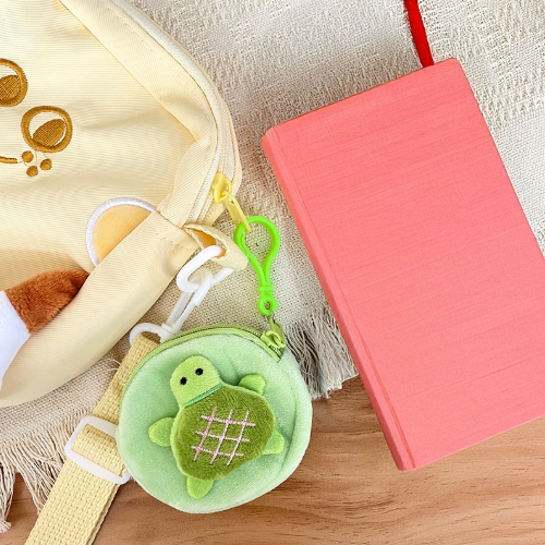 Kawaii Turtle Plush Coin Purse with Clip  Round Zipper Wallet & Bag Charm