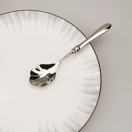 Kawaii Silver Dessert Spoon Fork Set - Cute French Vintage Roman Column Stainless Steel Flatware - Aesthetic 18/10 Heavy Weight Fruit Fork Dessert Spoon - Luxury Table Setting for Gamer Girls