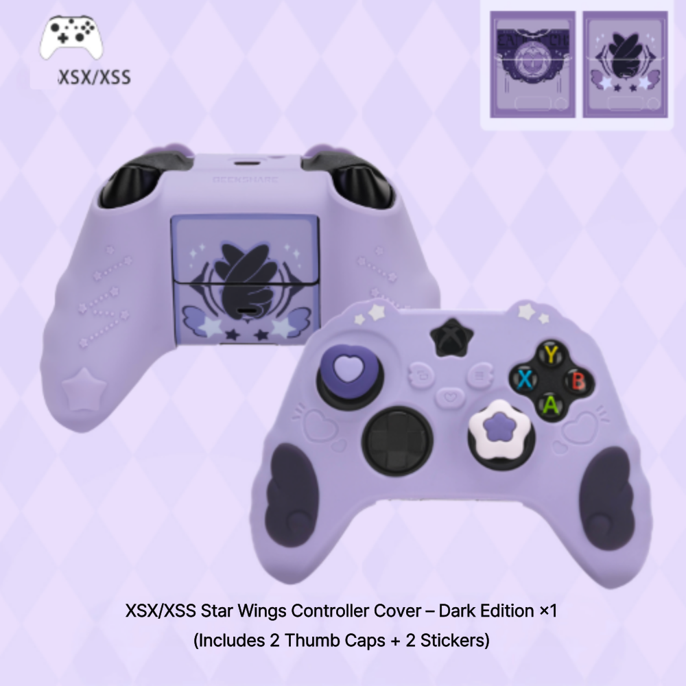 Kawaii Star Wings Silicone Controller Cover for PS5 Xbox Switch Pro - Cute Pastel Gaming Accessories with Thumb Grips & Stickers