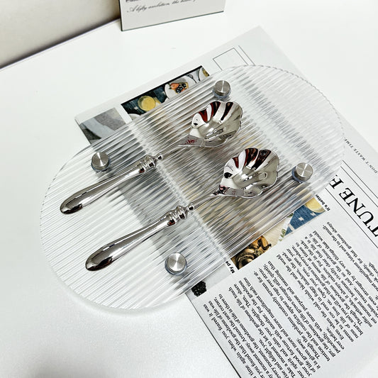 Kawaii Silver Dessert Spoon Fork Set - Cute French Vintage Roman Column Stainless Steel Flatware - Aesthetic 18/10 Heavy Weight Fruit Fork Dessert Spoon - Luxury Table Setting for Gamer Girls