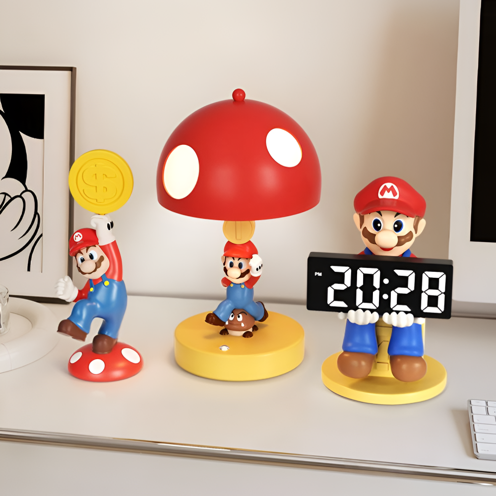 Kawaii Mario Mushroom Table Lamp - Cute Gaming Character Night Light with 3 Color Modes - Rechargeable LED Desk Lamp for Gaming Room Bedroom - Aesthetic Dimmable Bedside Light for Gamer Girls