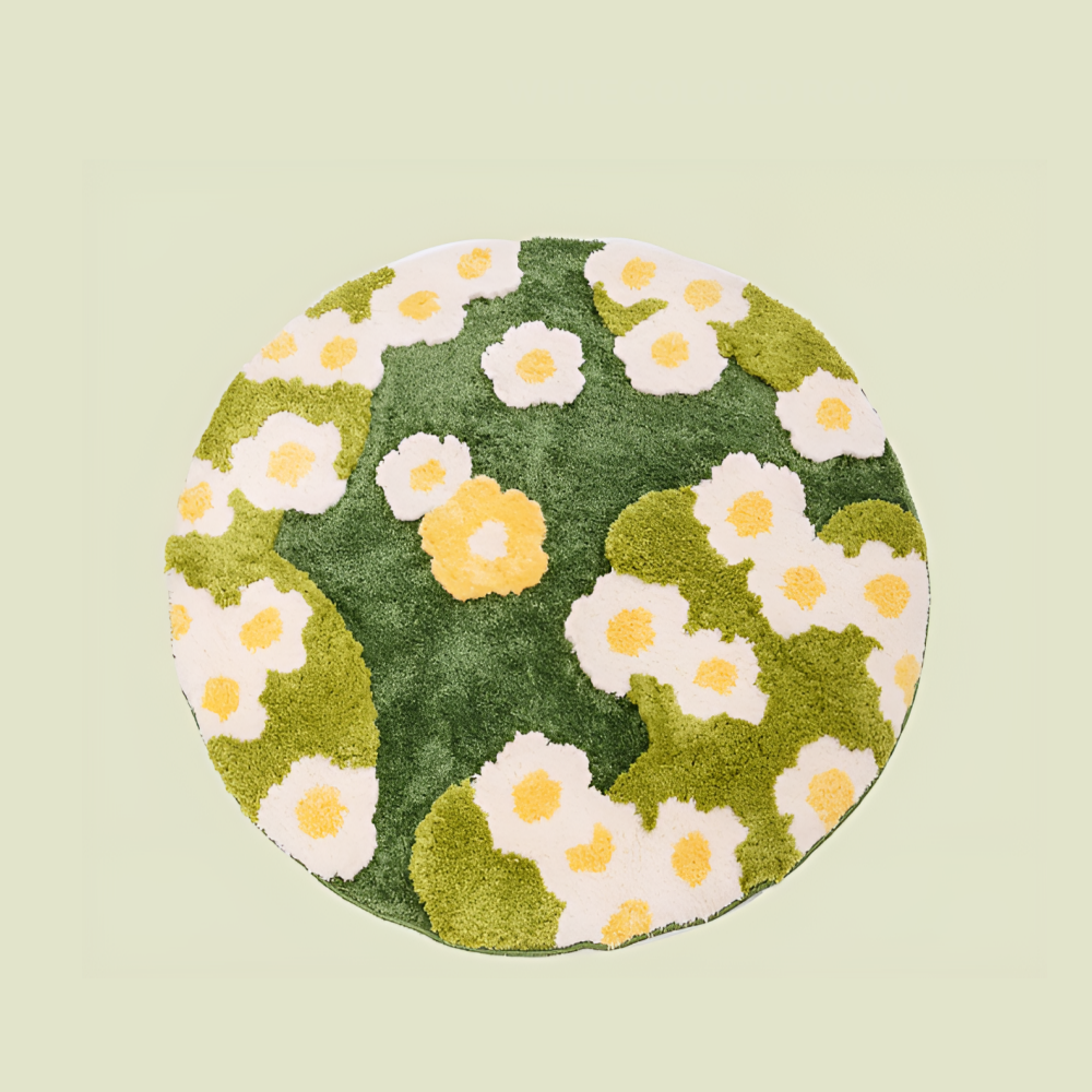 Moss Green Floral Plush Rug  Cozy Round/Freeform Carpet for Living Room, Bedroom & Balcony