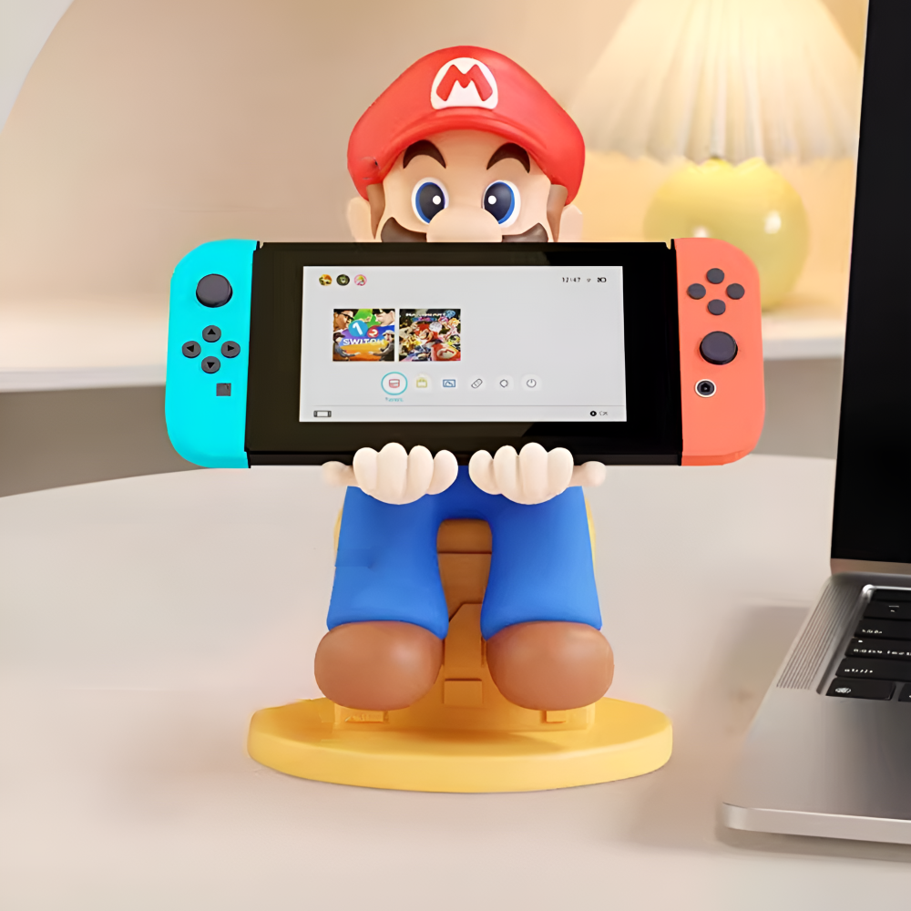 Kawaii Mario Gamepad Holder Stand - Cute Gaming Controller Display for PS5 Xbox Desktop Organizer - Aesthetic Character Figure Bracket for Gamer Girls