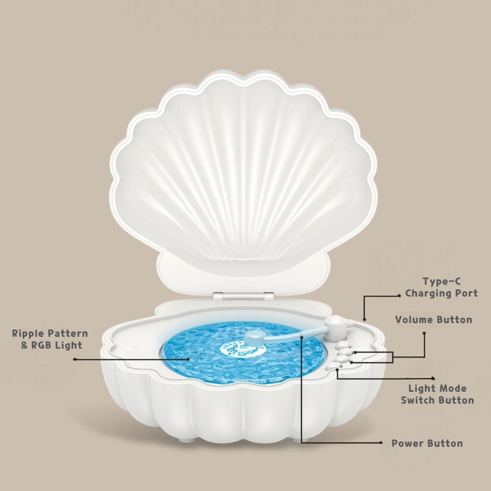 Shell Bluetooth Speaker with LED Lights - Portable Wireless Ocean Wave Projector - Aesthetic Night Light with Music for Bedroom Decor