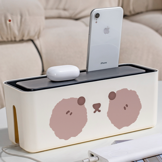 Bear face cable organizer box with lid for cozy desk cord management
