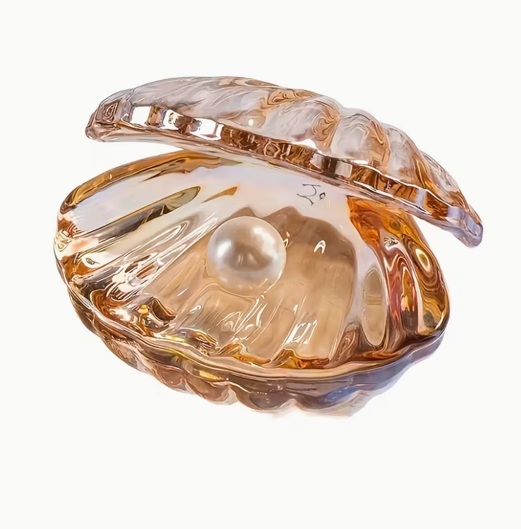 Crystal Pearl Shell Ornament - Kawaii Mini Glass Clam with Pearl for Gaming Desk Decor - Aesthetic Mermaid Seashell Decoration - Cute Vanity Accessories Gift for Gamer Girls
