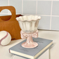 Vintage Bow Dessert Cup - Glass Pedestal Ice Cream Bowl - Elegant Ceramic Sundae Cup with Ribbon Stand