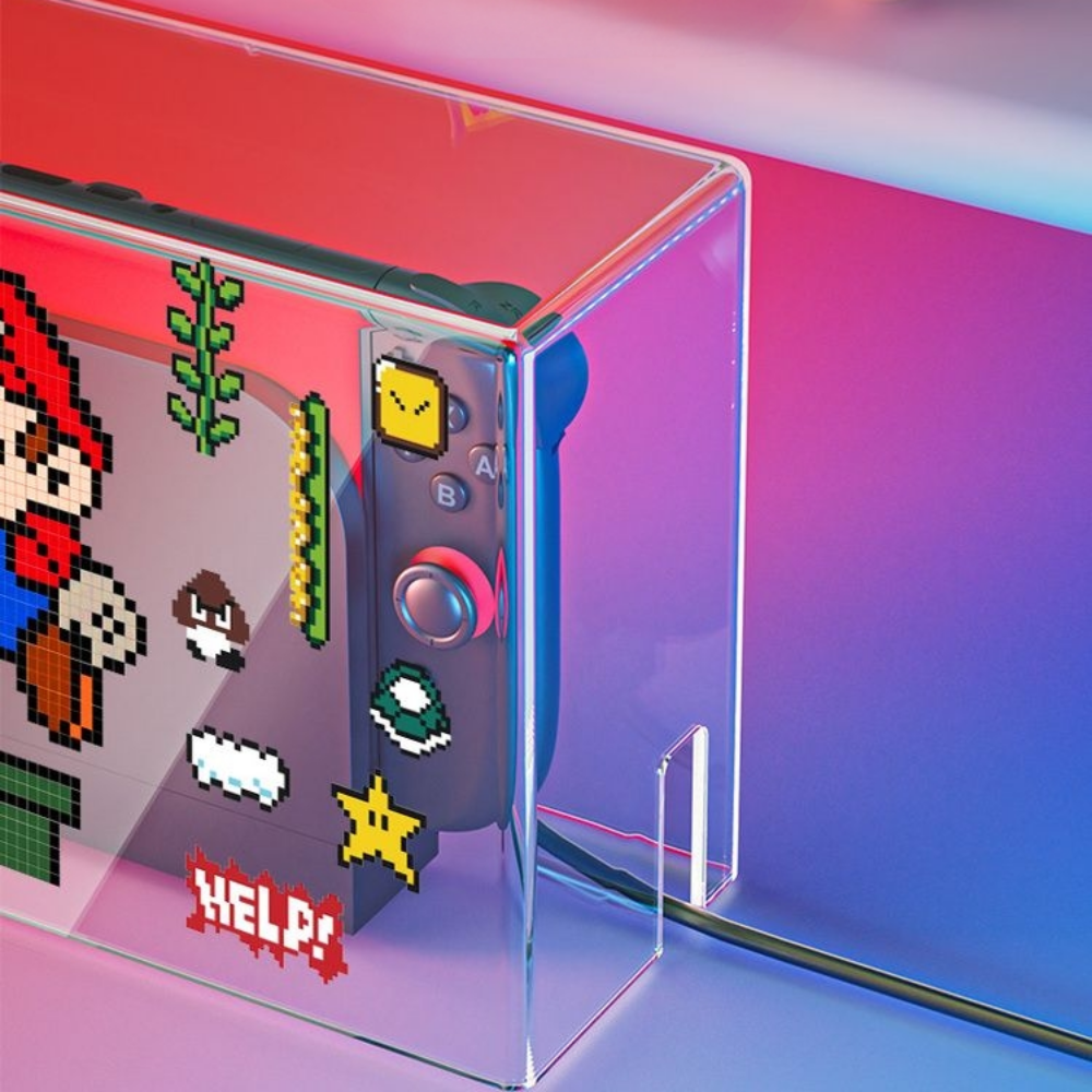 [switch 2nd generation] Kawaii Mario Bowser Switch Dust Cover - Cute Transparent Acrylic Protective Case for Nintendo Switch - Aesthetic Waterproof Anti-Scratch Console Protector with Game Card Storage - HD Clear Cover for Gamer Girls