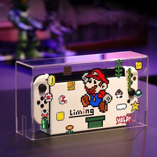 [Switch 1] Kawaii Mario Bowser Switch Dust Cover - Cute Transparent Acrylic Protective Case for Nintendo Switch - Aesthetic Waterproof Anti-Scratch Console Protector with Game Card Storage - HD Clear Cover for Gamer Girls