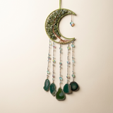 Crystal Moon Dreamcatcher Wind Chime - Kawaii Crescent Sun Catcher with Natural Stone Agate - Boho Wall Hanging for Gaming Room Bedroom - Aesthetic Window Decor for Gamer Girls