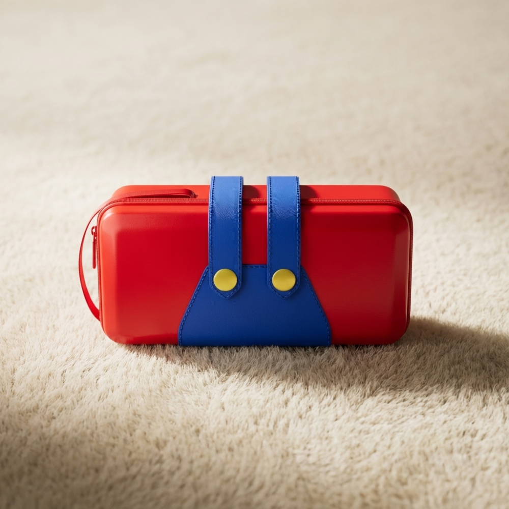 Kawaii Mario Overalls Switch Storage Bag - Cute Large Capacity Carrying Case for Nintendo Switch OLED Console Accessories - Aesthetic Travel Organizer with Game Card Slots Pro Controller Holder - Red Blue Gaming Bag for Gamer Girls