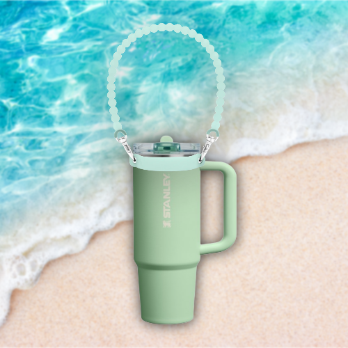 Silicone Beaded Water Bottle Lanyard Strap, Universal Cup Handle with Metal Clips, Eco Friendly Odor Free Carry Rope