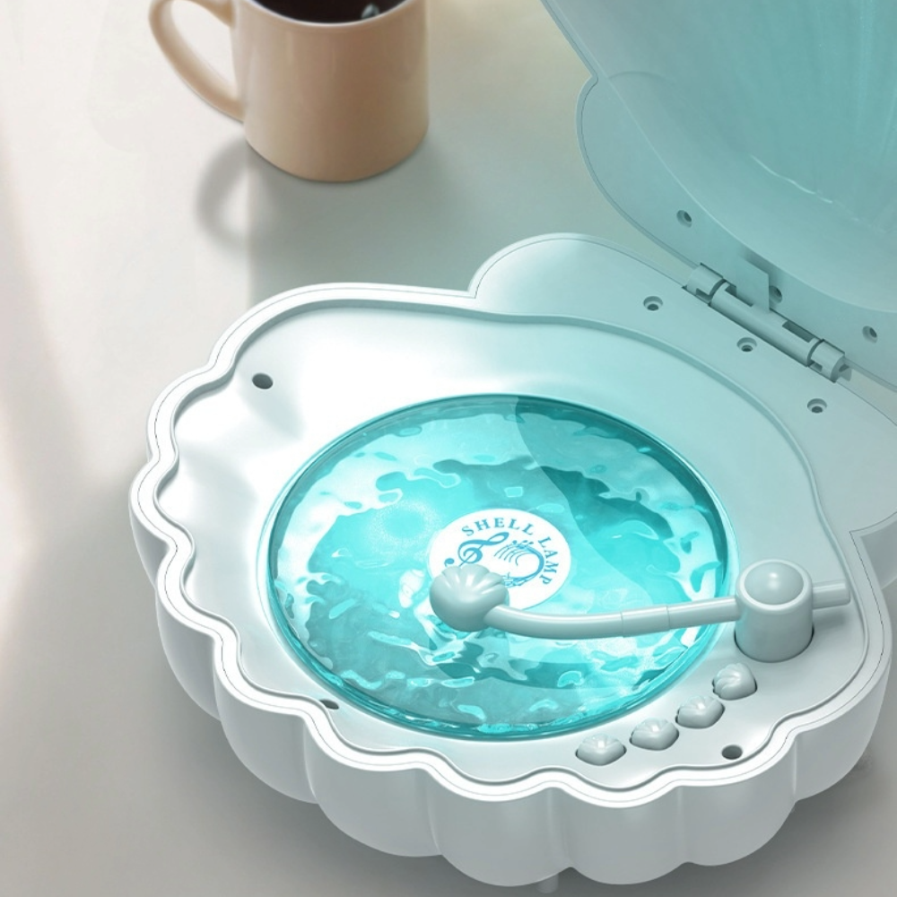 Shell Bluetooth Speaker with LED Lights - Portable Wireless Ocean Wave Projector - Aesthetic Night Light with Music for Bedroom Decor