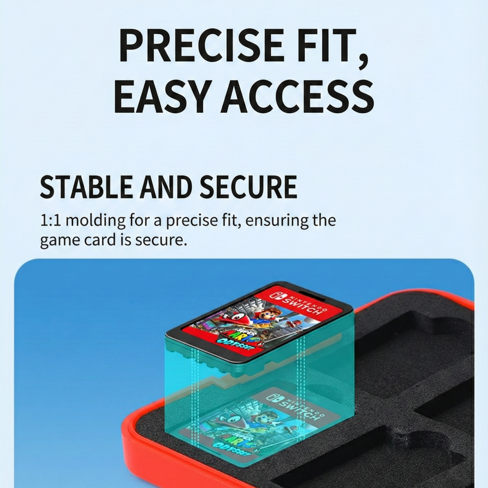 Kawaii Mario Switch Game Card Case - Cute Magnetic Storage Holder for Nintendo Switch Cartridges - Aesthetic Portable Organizer 12/24/48 Slots - Question Block Mushroom M Logo Design for Gamer Girls