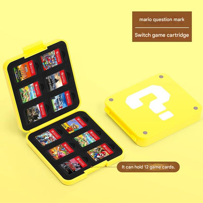 Kawaii Mario Switch Game Card Case - Cute Magnetic Storage Holder for Nintendo Switch Cartridges - Aesthetic Portable Organizer 12/24/48 Slots - Question Block Mushroom M Logo Design for Gamer Girls