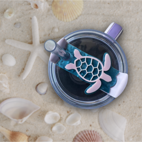 Turtle Tumbler Tag  Cute Silicone Lid Accent for 40 oz / 30 oz / 20 oz Cups, Fits 2nd Gen Straw Lids