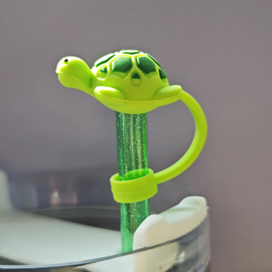 Kawaii Turtle Straw Cap for 10 mm Reusable Straws, Fits Stanley Cup Straws, Soft PVC Silicone Dust Guard Topper