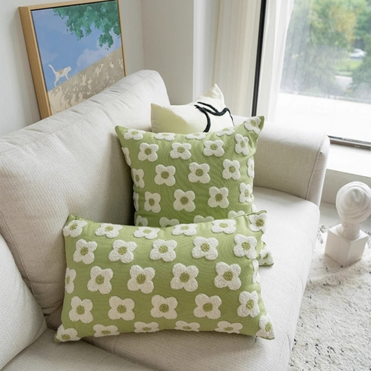 Kawaii 3D Flower Tufted Pillow Case - Cottage Core Floral Embroidered Cushion Cover for Gaming Chair Couch - Aesthetic Textured Throw Pillow Cover for Gamer Girls Bedroom