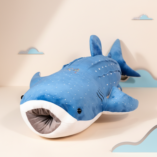 Giant Whale Shark Plush Toy - Soft Stuffed Blue Whale Pillow - Cute Ocean Animal Hugging Cushion for Kids & Adults