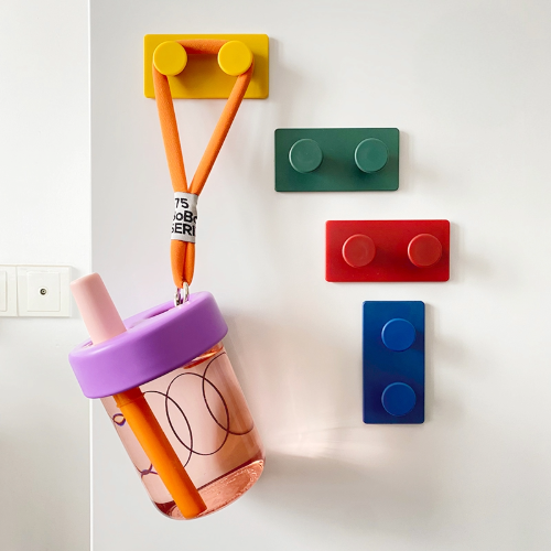 Kawaii Building Block Magnetic Hooks Set of 4 - Cute Lego Brick Style Fridge Magnets for Gaming Room - Strong Magnetic Wall Hooks No Drill - Colorful Desk Organizer for Gamer Girls