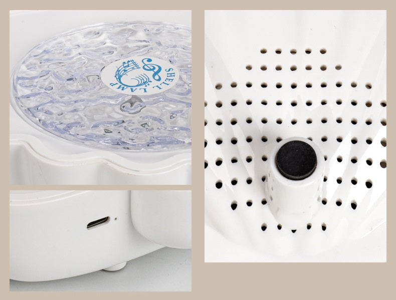 Shell Bluetooth Speaker with LED Lights - Portable Wireless Ocean Wave Projector - Aesthetic Night Light with Music for Bedroom Decor