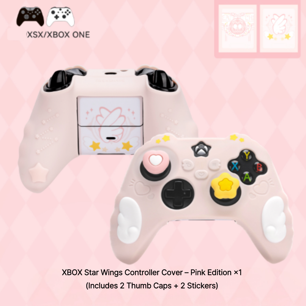 Kawaii Star Wings Silicone Controller Cover for PS5 Xbox Switch Pro - Cute Pastel Gaming Accessories with Thumb Grips & Stickers