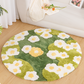 Moss Green Floral Plush Rug  Cozy Round/Freeform Carpet for Living Room, Bedroom & Balcony