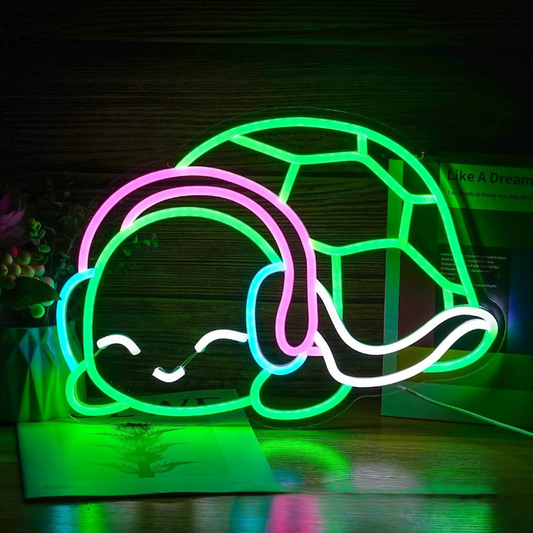 Cute Animal Neon Sign Wall Light  Cat with Butterflies, Turtle With Headphones, Pumpkin | LED Room Decor for Bedroom, Gaming Setup, Bar & Kids Room