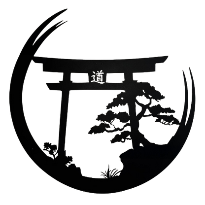 Torii Moon Metal Wall Art  Wrought-Iron Japanese Gate Silhouette, Powder-Coated Black Wall Decor for Living Room & Bedroom