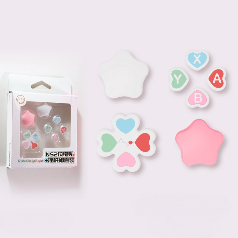 Kawaii Heart Joystick & Keycap Set for Nintendo Switch2 Cute Grip Covers for Joycon Controllers